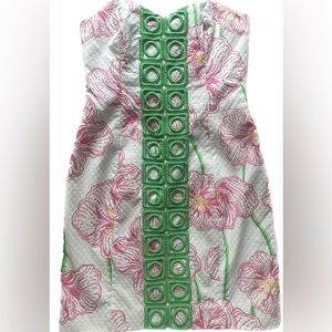 Lilly Pulitzer Pink + Green Angels Sweetheart Neck Strapless Dress